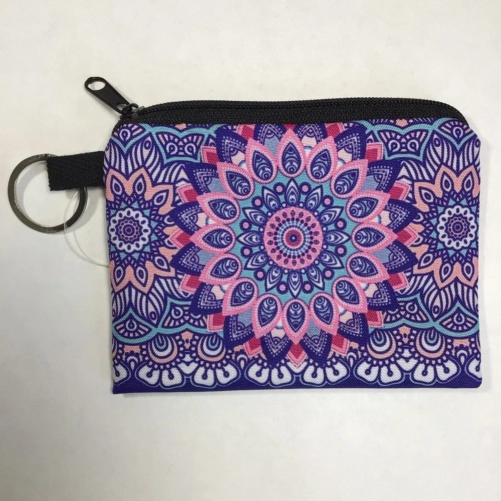 Colorful Mandala Zippered Mini Clutch with Ring